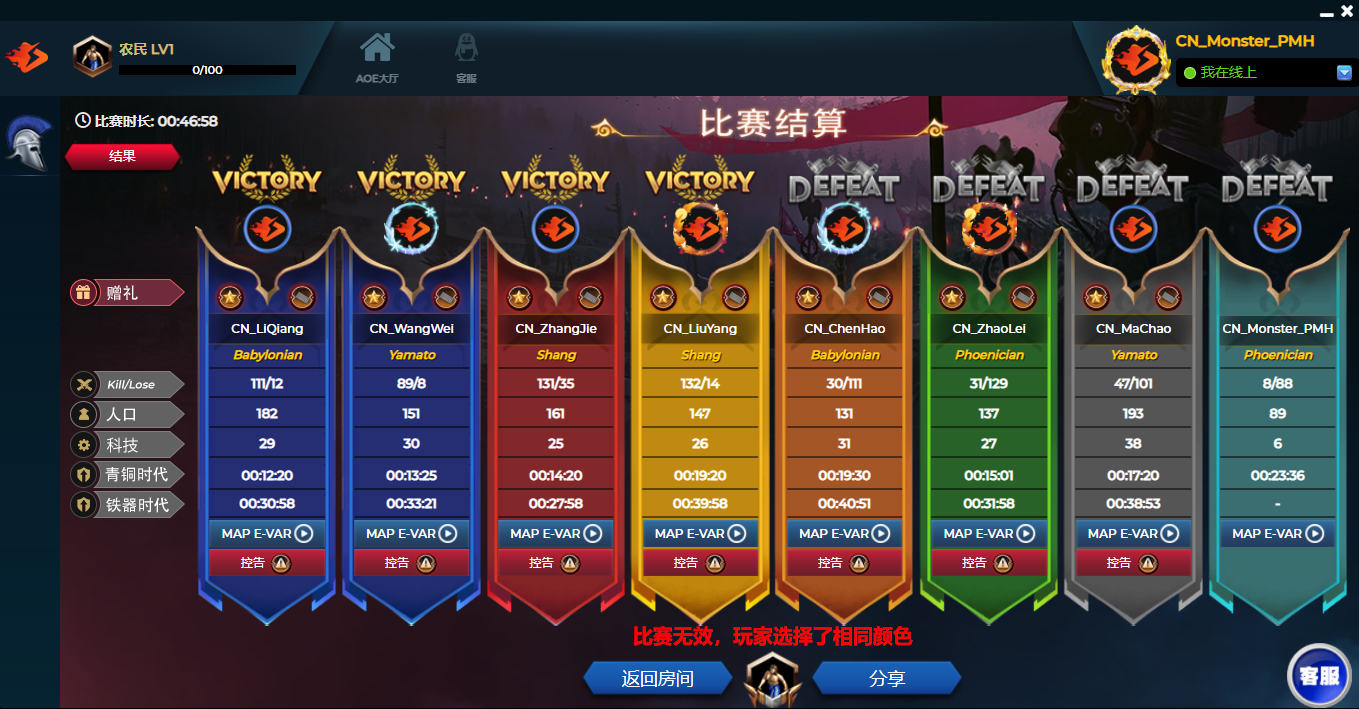 EGOPLAY AOE Ranking 中的无效比赛